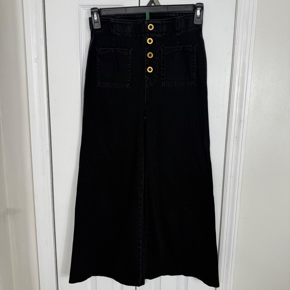HALARA Denim - Halara Wide Leg Jeans 26 Black High Waisted Gold Button Fly Retro Flare Pants
